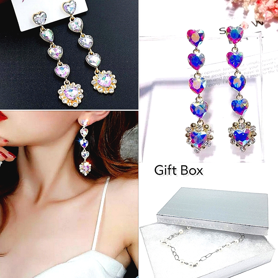 Gold Iridescent Crystal Dripping Heart Drop Earrings With Silver Post 28$